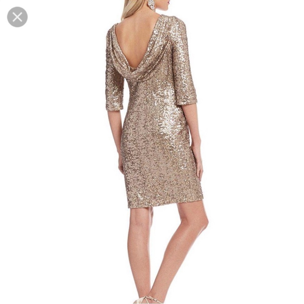 Badgley Mischka Champagne Gold Sequin 3/4 Sleeve Dress size 6